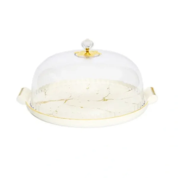 WPC2091 White Porcelain Cake Dome with Gold Design 11"D x 4.25"H (6" W/Design) - cozylivehome.com | we sell a wide range of comfortable household items* Giftware